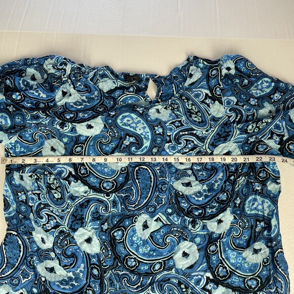 Talbots Blue Paisley Print Puff Sleeve Peasant Blouse Plus Size 2X Viscose - Picture 7 of 9